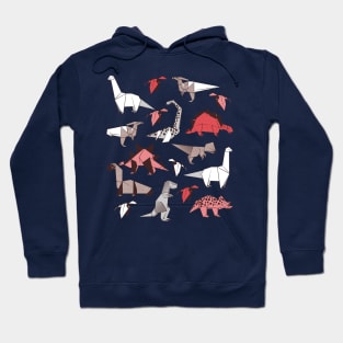 Origami dino friends // print // red white and beige dinosaurs Hoodie